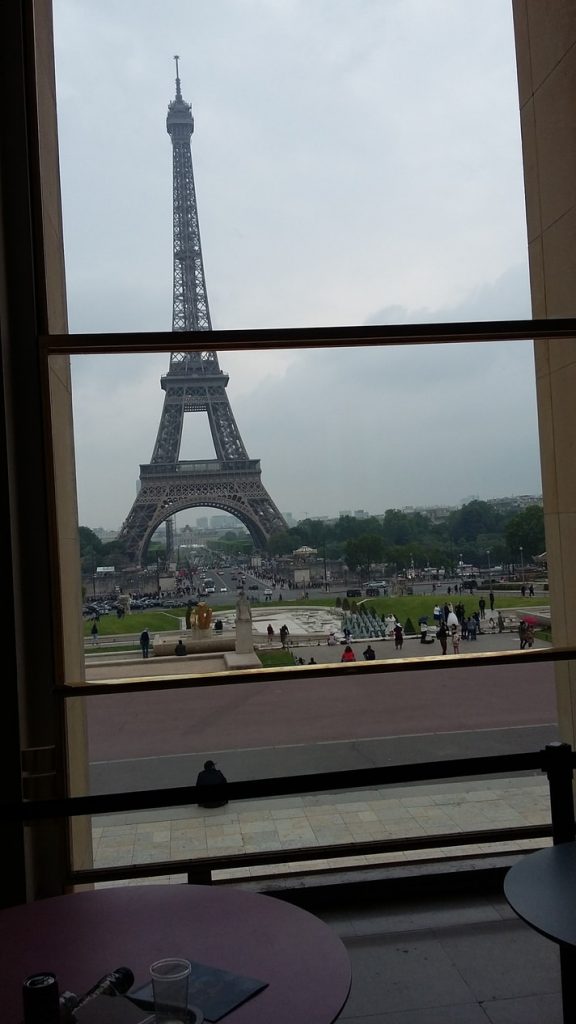 view of Eiffel Tower from from the Palais de Chaillot